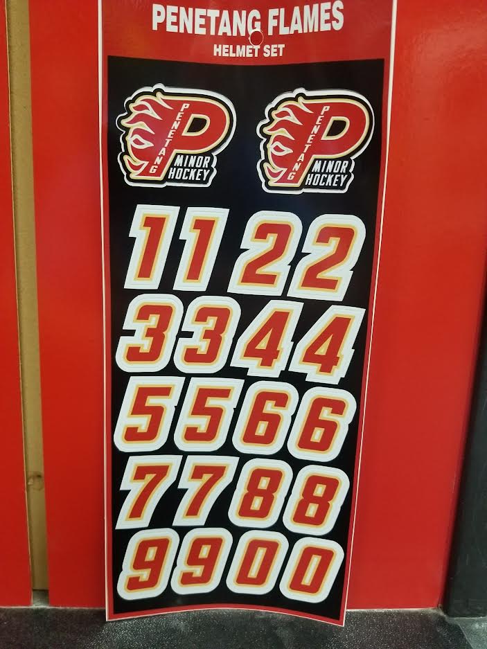 Penetang Flames Helmet Stickers and Number Set
