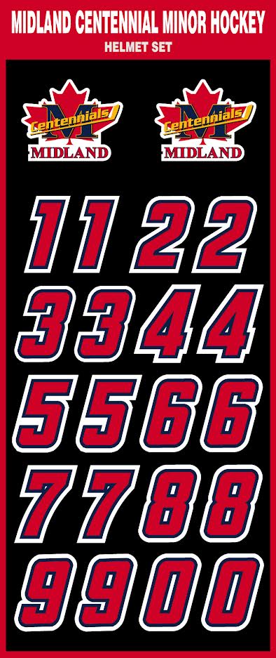 Midland Centennials Helmet Stickers and Number Set